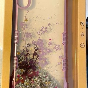 Brand new case for iPhone X, pink outer with clear back and silver glitter